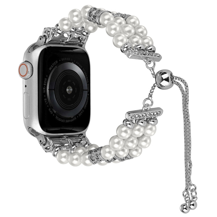 For Apple Watch Series 4 44mm Beaded Pearl Retractable Chain Watch Band(White) - Watch Bands by PMC Jewellery | Online Shopping South Africa | PMC Jewellery