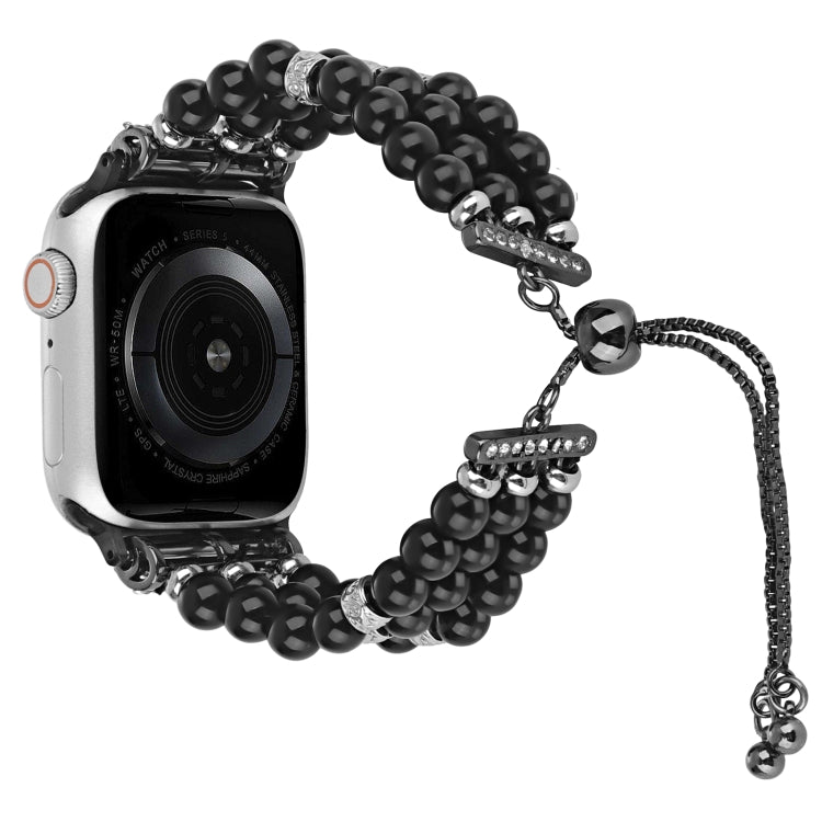 For Apple Watch Series 4 44mm Beaded Pearl Retractable Chain Watch Band(Black) - free shipping - PMC TechLife - Order now!