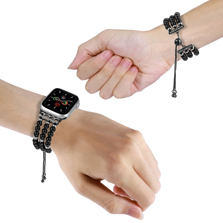 For Apple Watch Series 4 40mm Beaded Pearl Retractable Chain Watch Band(Black) - Watch Bands by PMC TechLife | Online Shopping South Africa | PMC TechLife