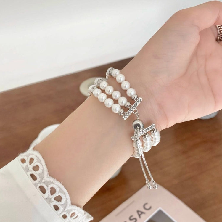 For Apple Watch Series 4 44mm Beaded Pearl Retractable Chain Watch Band(Pink) - Watch Bands by PMC TechLife | Online Shopping South Africa | PMC TechLife