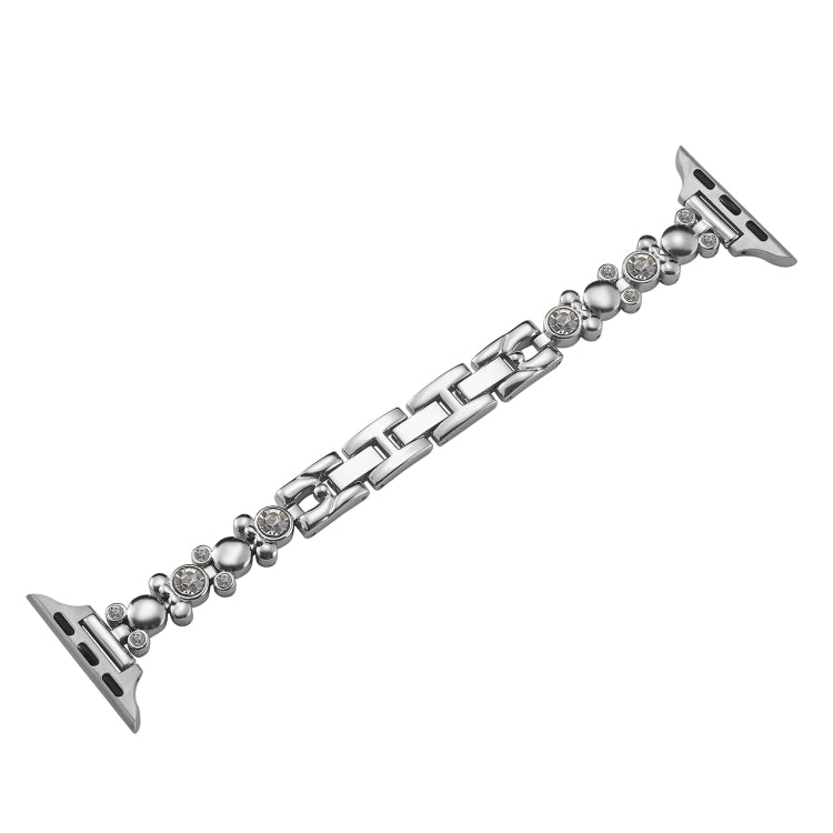 For Apple Watch Series 9 41mm Metal Diamond Bear Chain Watch Band(Silver) - Watch Bands by PMC TechLife | Online Shopping South Africa | PMC TechLife