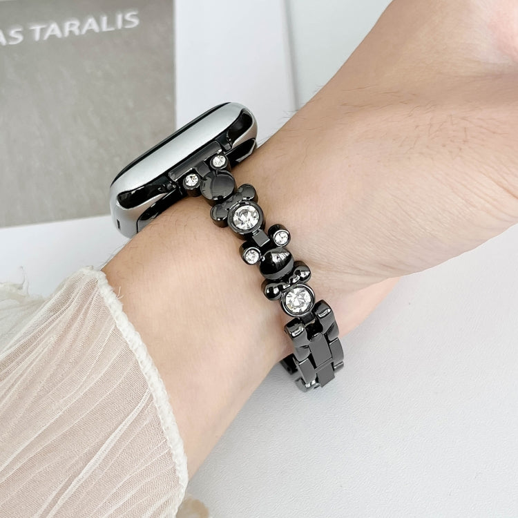 For Apple Watch SE 40mm Metal Diamond Bear Chain Watch Band(Black) - free shipping - PMc TechLife - Order now!