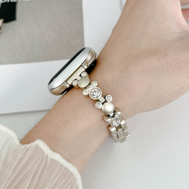 For Apple Watch Series 4 44mm Metal Diamond Bear Chain Watch Band(Starlight) - Watch Bands by PMC TechLife | Online Shopping South Africa | PMC TechLife
