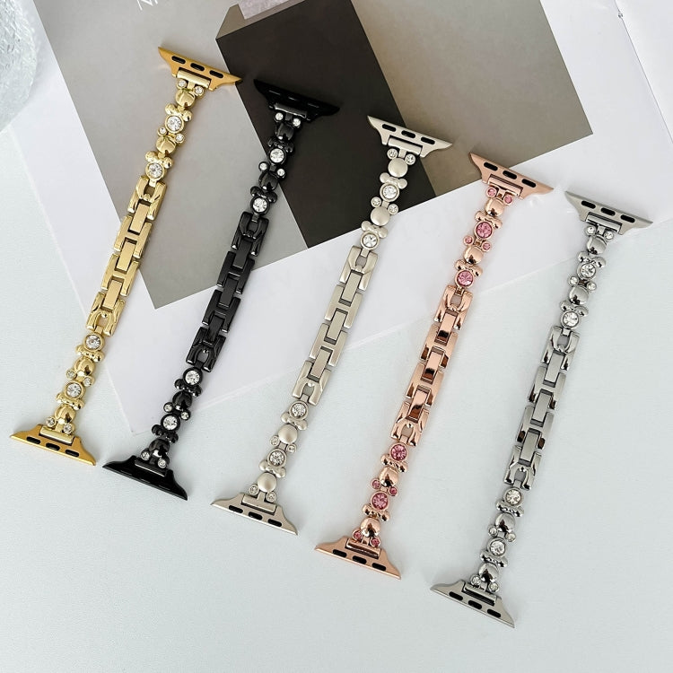 For Apple Watch SE 44mm Metal Diamond Bear Chain Watch Band(Black) - Watch Bands by PMC TechLife | Online Shopping South Africa | PMC TechLife