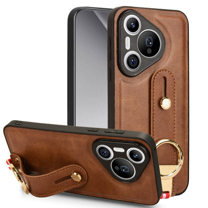 For Huawei Pura 70 5G Wristband Leather Back Phone Case(Brown) - Huawei Cases by PMC Jewellery | Online Shopping South Africa | PMC Jewellery | Buy Now Pay Later Mobicred