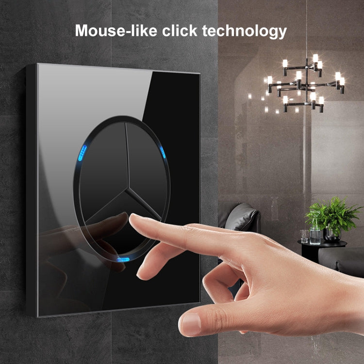 86mm Round LED Tempered Glass Switch Panel, Black Round Glass, Style:Four Open Dual Control -  by PMC Jewellery | Online Shopping South Africa | PMC Jewellery | Buy Now Pay Later Mobicred