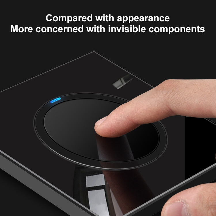 86mm Round LED Tempered Glass Switch Panel, Black Round Glass, Style:Four Open Dual Control -  by PMC Jewellery | Online Shopping South Africa | PMC Jewellery | Buy Now Pay Later Mobicred