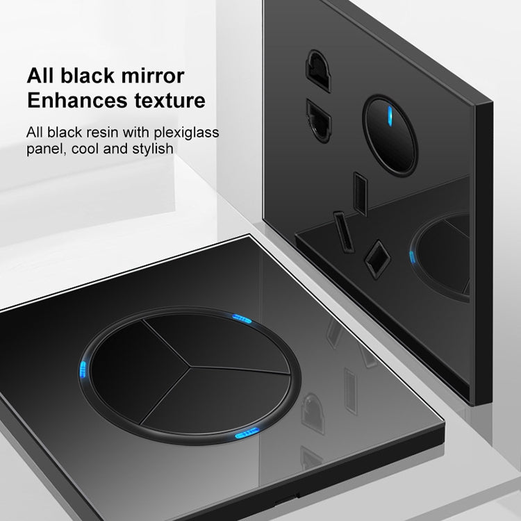 86mm Round LED Tempered Glass Switch Panel, Black Round Glass, Style:Telephone-Computer Socket -  by PMC Jewellery | Online Shopping South Africa | PMC Jewellery | Buy Now Pay Later Mobicred