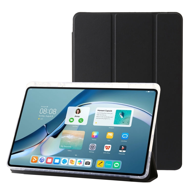 For Huawei Matepad 11 Pro 2024 Clear Acrylic 3-Fold Leather Tablet Case(Black) - Huawei by PMC Jewellery | Online Shopping South Africa | PMC Jewellery | Buy Now Pay Later Mobicred