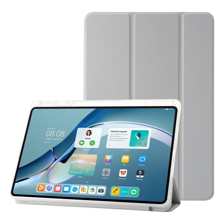 For Huawei MatePad Pro 13.2 2023 Clear Acrylic 3-Fold Leather Tablet Case(Grey) - Huawei by PMC TechLife | Online Shopping South Africa | PMC TechLife | Buy Now Pay Later Mobicred