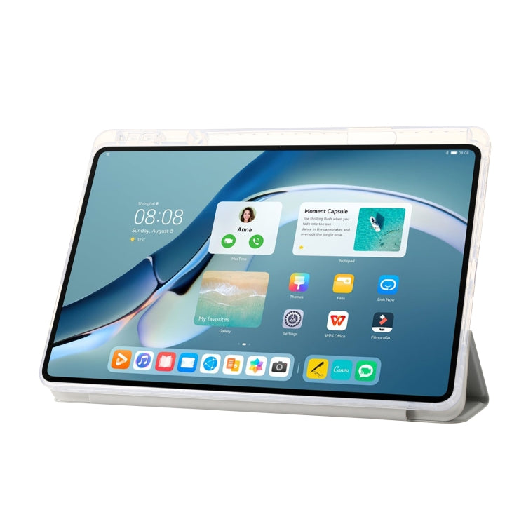 For Huawei MatePad Pro 13.2 2023 Clear Acrylic 3-Fold Leather Tablet Case(Grey) - Huawei by PMC TechLife | Online Shopping South Africa | PMC TechLife | Buy Now Pay Later Mobicred