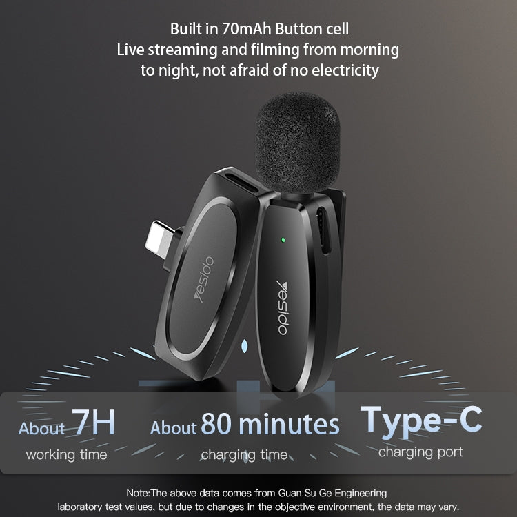 YESIDO KR12 Low-latency Wireless Lavalier Microphone with 8 Pin Receiver(Black) - Microphone by Yesido | Online Shopping South Africa | PMC TechLife | Buy Now Pay Later Mobicred