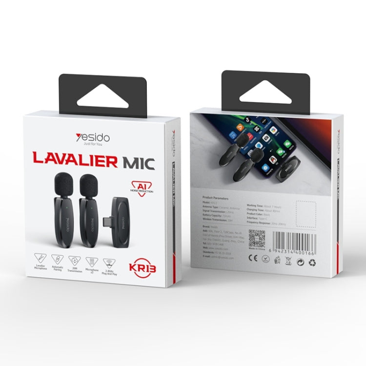 YESIDO KR13 Dual Low-latency Wireless Lavalier Microphone with Type-C Receiver(Black) - Microphone by Yesido | Online Shopping South Africa | PMC TechLife | Buy Now Pay Later Mobicred