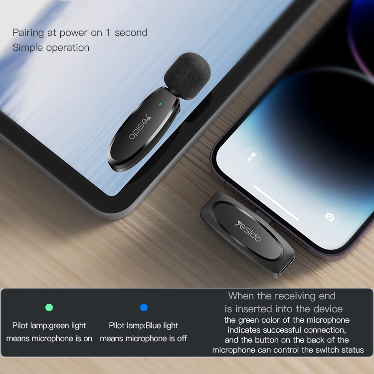 YESIDO KR13 Dual Low-latency Wireless Lavalier Microphone with Type-C Receiver(Black) - Microphone by Yesido | Online Shopping South Africa | PMC TechLife | Buy Now Pay Later Mobicred