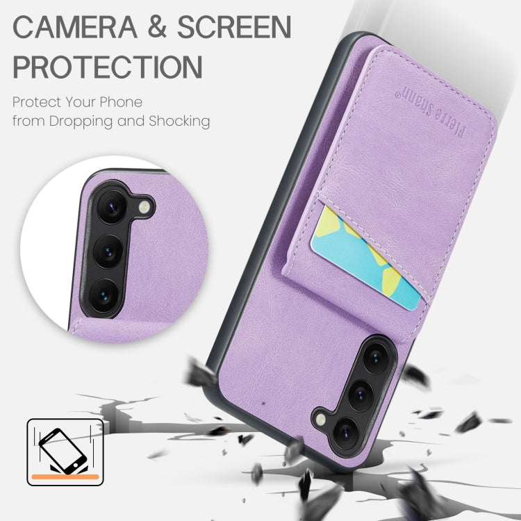 For Samsung Galaxy S24+ 5G Fierre Shann Crazy Horse Card Holder Back Cover PU Phone Case(Purple) - Galaxy S24+ 5G Cases by FIERRE SHANN | Online Shopping South Africa | PMC Jewellery | Buy Now Pay Later Mobicred