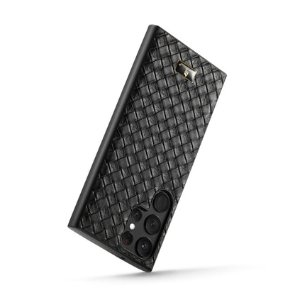 For Samsung Galaxy S24 Ultra 5G Fierre Shann Leather Texture Phone Back Cover Case(Woven Black) - Galaxy S24 Ultra 5G Cases by FIERRE SHANN | Online Shopping South Africa | PMC Jewellery | Buy Now Pay Later Mobicred