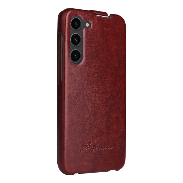 For Samsung Galaxy S24 5G Fierre Shann 64 Texture Vertical Flip PU Leather Phone Case(Brown) - Galaxy S24 5G Cases by FIERRE SHANN | Online Shopping South Africa | PMC Jewellery | Buy Now Pay Later Mobicred