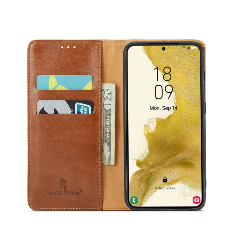 For Samsung Galaxy S24+ 5G Fierre Shann PU Genuine Leather Texture Phone Case(Brown) - Galaxy S24+ 5G Cases by FIERRE SHANN | Online Shopping South Africa | PMC Jewellery | Buy Now Pay Later Mobicred