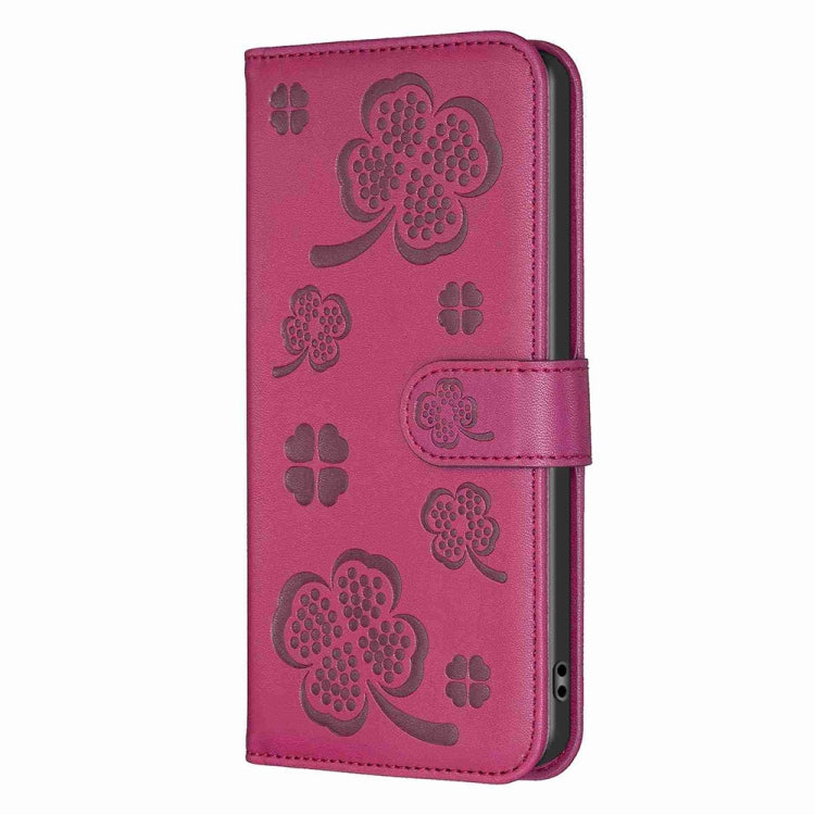 For Realme C53 Four-leaf Embossed Leather Phone Case(Rose Red) - Realme Cases by PMC TechLife | Online Shopping South Africa | PMC TechLife | Buy Now Pay Later Mobicred
