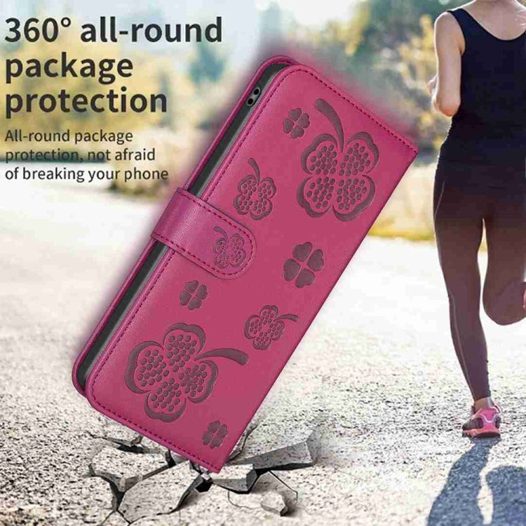 For Realme C53 Four-leaf Embossed Leather Phone Case(Rose Red) - Realme Cases by PMC TechLife | Online Shopping South Africa | PMC TechLife | Buy Now Pay Later Mobicred