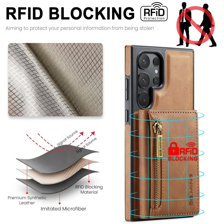 For Samsung Galaxy S24 Ultra 5G DG.MING M5 Series Zip RFID Multi Card Detachable Leather Phone Case(Brown) - Galaxy S24 Ultra 5G Cases by DG.MING | Online Shopping South Africa | PMC Jewellery | Buy Now Pay Later Mobicred