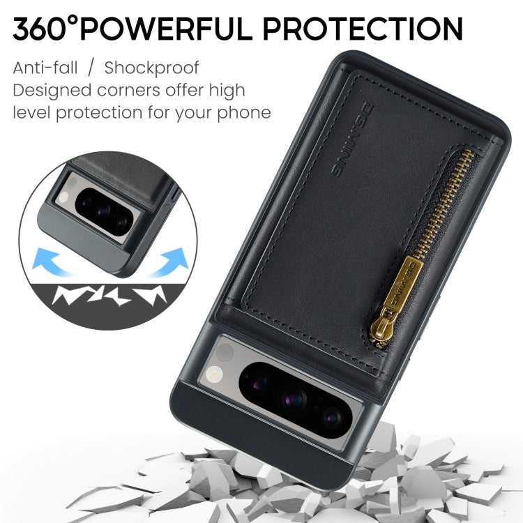 For Google Pixel 8 Pro DG.MING M5 Series Zip RFID Multi Card Detachable Leather Phone Case(Black) - Google Cases by DG.MING | Online Shopping South Africa | PMC TechLife | Buy Now Pay Later Mobicred