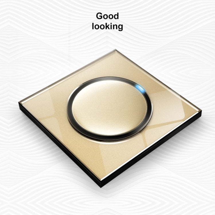 86mm Round LED Tempered Glass Switch Panel, Gold Round Glass, Style:Three Open Dual Control -  by PMC Jewellery | Online Shopping South Africa | PMC Jewellery | Buy Now Pay Later Mobicred