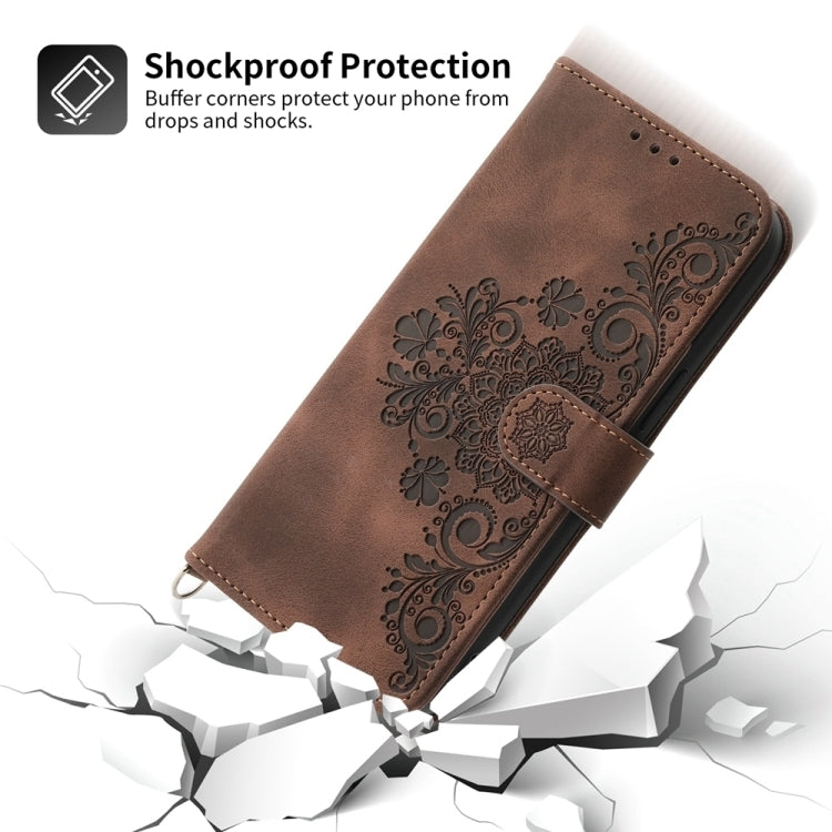 For Google Pixel 9 Skin-feel Flowers Embossed Wallet Leather Phone Case(Brown) - Google Cases by PMC Jewellery | Online Shopping South Africa | PMC Jewellery | Buy Now Pay Later Mobicred