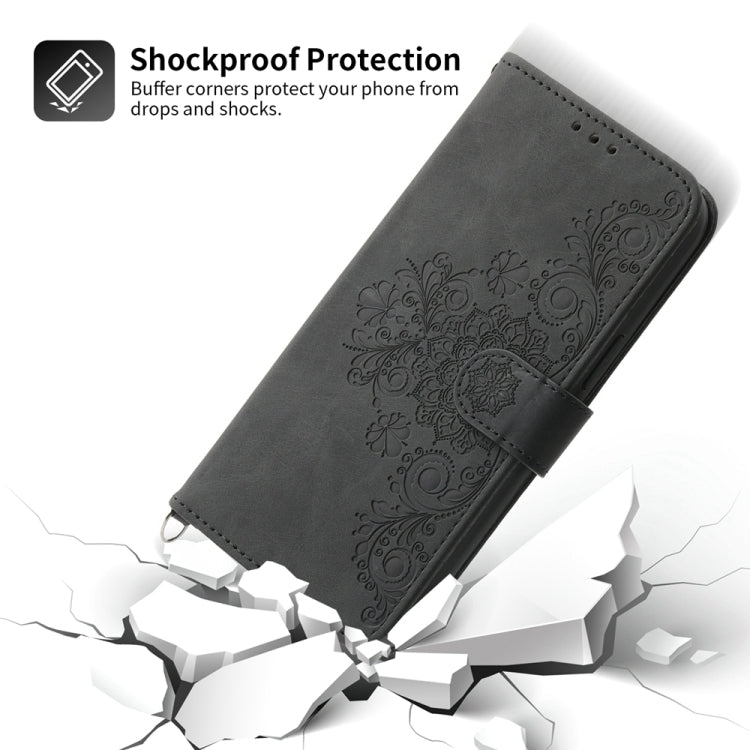 For Google Pixel 9 Skin-feel Flowers Embossed Wallet Leather Phone Case(Black) - Google Cases by PMC TechLife | Online Shopping South Africa | PMC TechLife | Buy Now Pay Later Mobicred