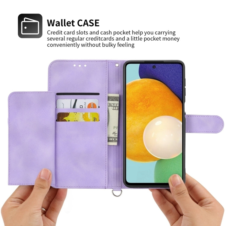 For Google Pixel 9 Pro Skin-feel Flowers Embossed Wallet Leather Phone Case(Purple) - Google Cases by PMC TechLife | Online Shopping South Africa | PMC TechLife | Buy Now Pay Later Mobicred