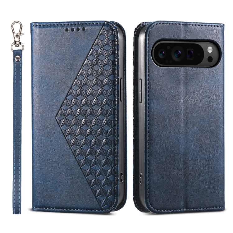 For Google Pixel 9 Pro Cubic Grid Calf Texture Magnetic Leather Phone Case(Blue) - Google Cases by PMC TechLife | Online Shopping South Africa | PMC TechLife | Buy Now Pay Later Mobicred