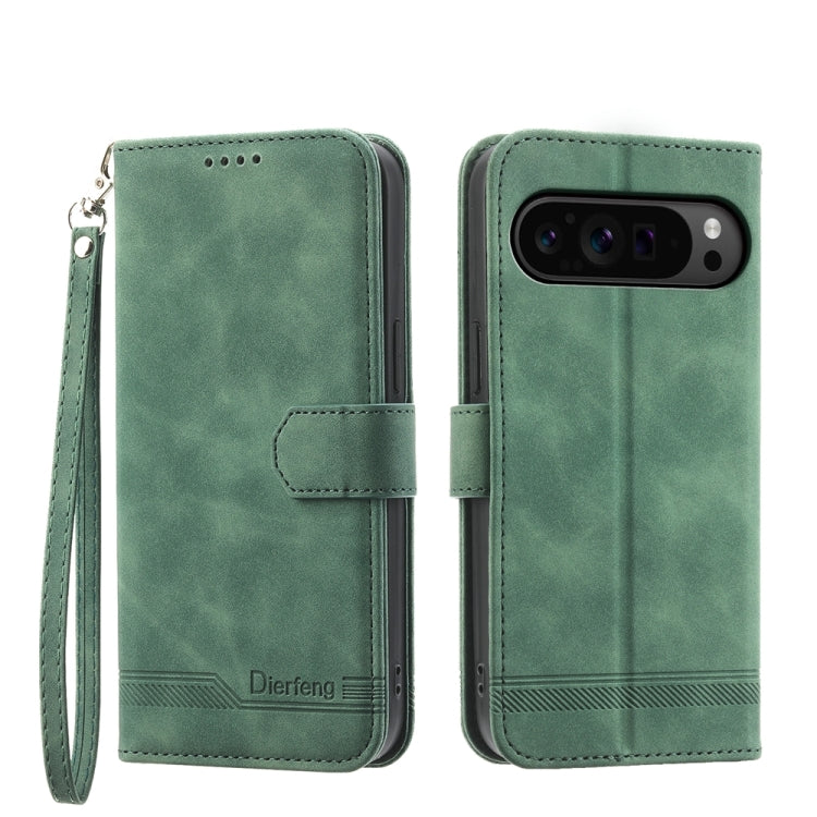 For Google Pixel 9 Pro Dierfeng Dream Line TPU + PU Leather Phone Case(Green) - Google Cases by PMC Jewellery | Online Shopping South Africa | PMC Jewellery | Buy Now Pay Later Mobicred