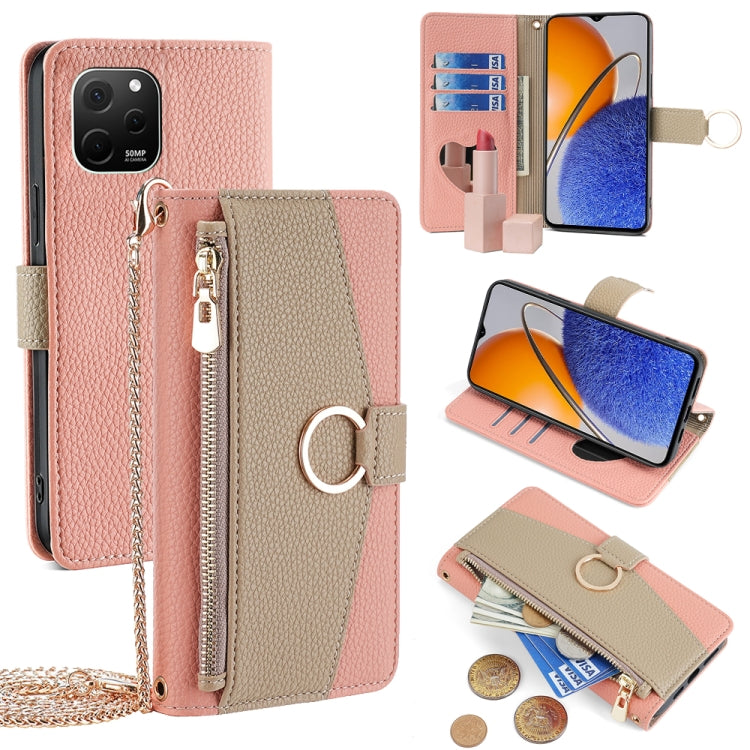 For Huawei nova Y61 Crossbody Litchi Texture Leather Phone Case(Pink) - Huawei Cases by PMC TechLife | Online Shopping South Africa | PMC TechLife | Buy Now Pay Later Mobicred