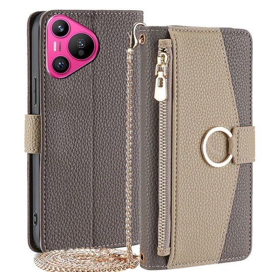 For Huawei Pura 70 5G Crossbody Litchi Texture Leather Phone Case(Grey) - Huawei Cases by PMC Jewellery | Online Shopping South Africa | PMC Jewellery | Buy Now Pay Later Mobicred