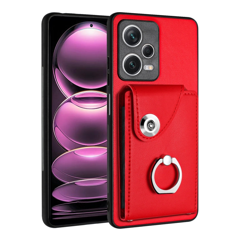 For Xiaomi Redmi Note 12 Pro+ 5G Global Organ Card Bag Ring Holder PU Phone Case(Red) - Xiaomi Cases by PMC TechLife | Online Shopping South Africa | PMC TechLife | Buy Now Pay Later Mobicred