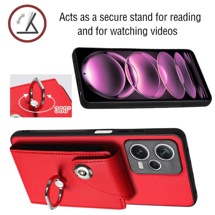 For Xiaomi Redmi Note 12 Pro+ 5G Global Organ Card Bag Ring Holder PU Phone Case(Red) - Xiaomi Cases by PMC TechLife | Online Shopping South Africa | PMC TechLife | Buy Now Pay Later Mobicred
