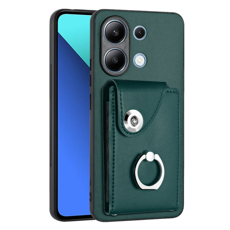 For Xiaomi Redmi Note 13 4G Global Organ Card Bag Ring Holder PU Phone Case(Green) - Note 13 Cases by PMC Jewellery | Online Shopping South Africa | PMC Jewellery | Buy Now Pay Later Mobicred