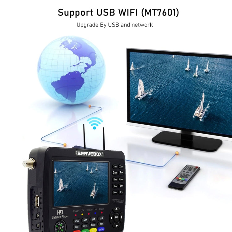 iBRAVEBOX V10 Finder Max 4.3 inch Display Digital Satellite Meter Signal Finder, Support DVB-S/S2/S2X, Plug Type:US Plug(Black) - Satellite Finder by PMC TechLife | Online Shopping South Africa | PMC TechLife | Buy Now Pay Later Mobicred