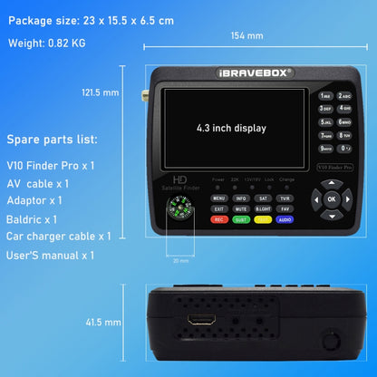 iBRAVEBOX V10 Finder Max 4.3 inch Display Digital Satellite Meter Signal Finder, Support DVB-S/S2/S2X, Plug Type:AU Plug(Black) - Satellite Finder by PMC Jewellery | Online Shopping South Africa | PMC Jewellery | Buy Now Pay Later Mobicred