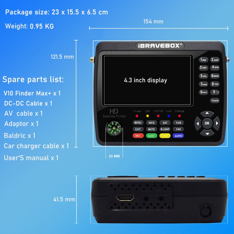 iBRAVEBOX V10 Finder Max+ 4.3 inch Display Digital Satellite Meter Signal Finder, Support DVB-S/S2/S2X AHD, Plug Type:US Plug(Black) - Satellite Finder by PMC Jewellery | Online Shopping South Africa | PMC Jewellery | Buy Now Pay Later Mobicred