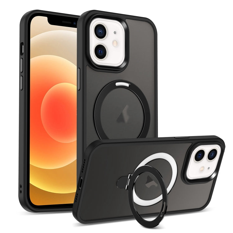 For iPhone 12 MagSafe Holder Skin-feel PC Hybrid TPU Phone Case(Black) - iPhone 12 / 12 Pro Cases by PMC TechLife | Online Shopping South Africa | PMC TechLife