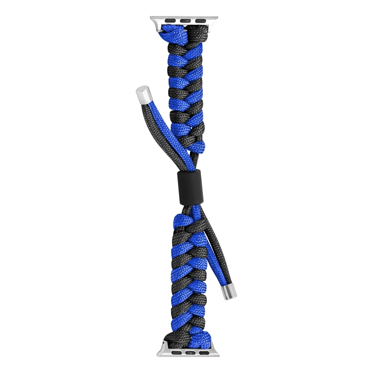 For Apple Watch SE 2023 44mm Paracord Fishtail Braided Silicone Bead Watch Band(Black Blue) - Watch Bands by PMC Jewellery | Online Shopping South Africa | PMC Jewellery