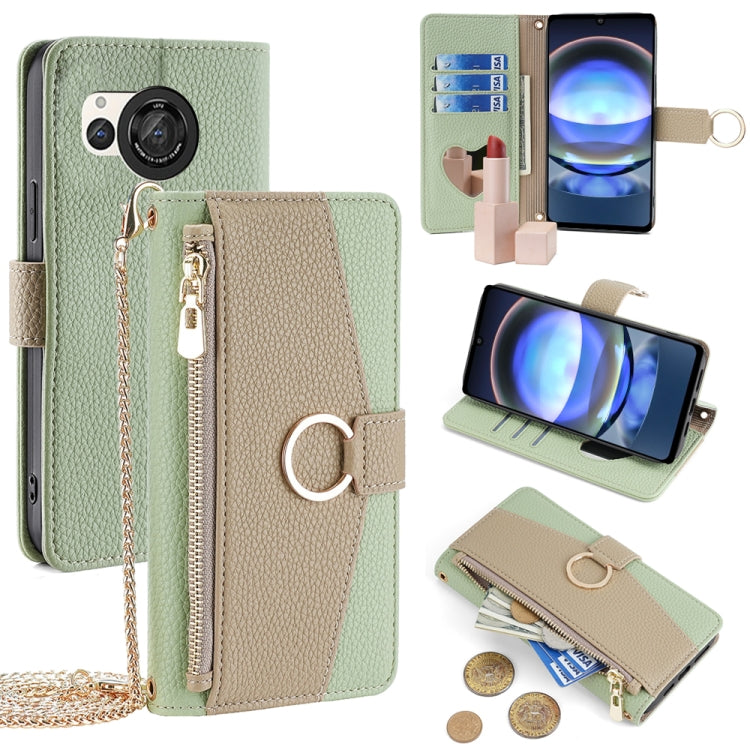 For Sharp Aquos R8 SH-52D Crossbody Litchi Texture Leather Phone Case(Green) - More Brand by PMC TechLife | Online Shopping South Africa | PMC TechLife | Buy Now Pay Later Mobicred