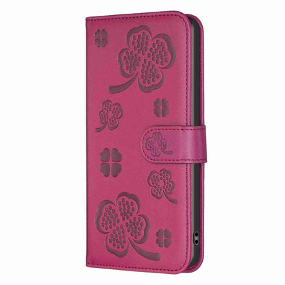 For Xiaomi Redmi 13C Four-leaf Embossed Leather Phone Case(Rose Red) - 13C Cases by PMC Jewellery | Online Shopping South Africa | PMC Jewellery | Buy Now Pay Later Mobicred