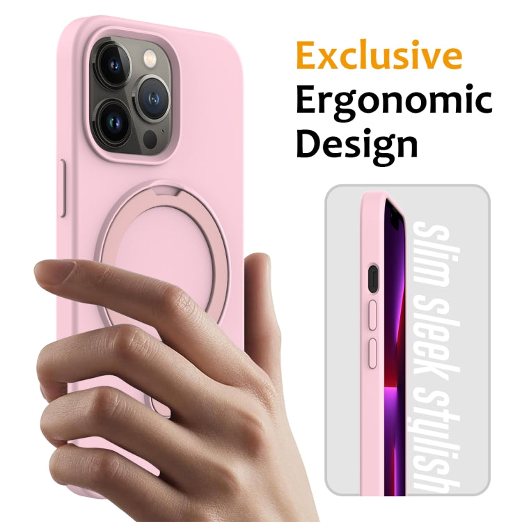 For iPhone 12 Pro Max MagSafe Magnetic Liquid Silicone Phone Case with Ring Holder(Grey Pink) - iPhone 12 Pro Max Cases by PMC Jewellery | Online Shopping South Africa | PMC Jewellery