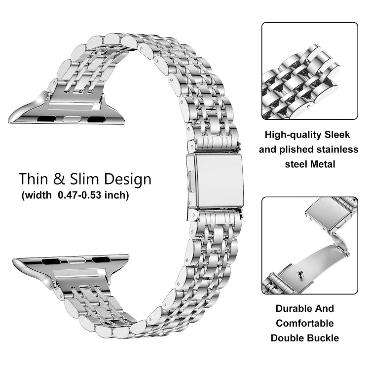 For Apple Watch SE 2023 40mm Slim Seven Bead Slingshot Buckle Metal Watch Band(Silver) - Watch Bands by PMC Jewellery | Online Shopping South Africa | PMC Jewellery