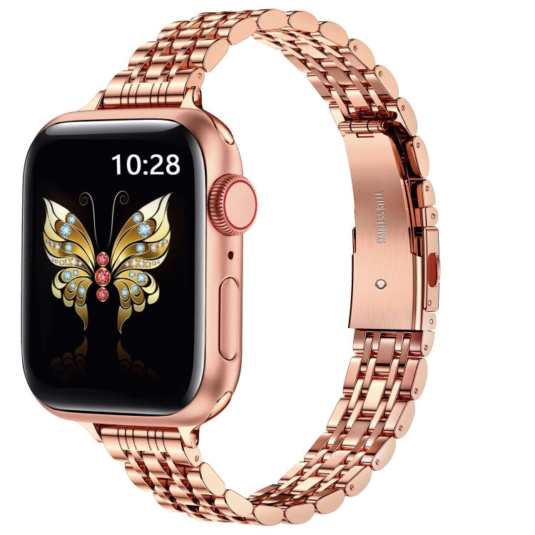 For Apple Watch Series 6 40mm Slim Seven Bead Slingshot Buckle Metal Watch Band(Rose Gold) - Watch Bands by PMC Jewellery | Online Shopping South Africa | PMC Jewellery