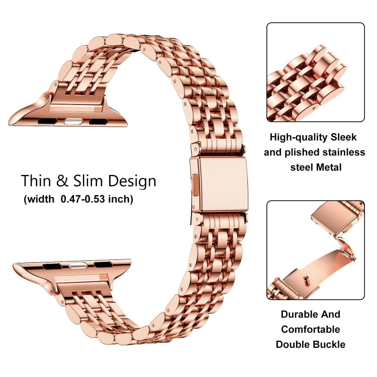 For Apple Watch Series 2 42mm Slim Seven Bead Slingshot Buckle Metal Watch Band(Rose Gold) - Watch Bands by PMC Jewellery | Online Shopping South Africa | PMC Jewellery