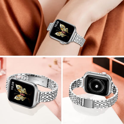 For Apple Watch 38mm Slim Seven Bead Slingshot Buckle Metal Watch Band(Silver) - Watch Bands by PMC Jewellery | Online Shopping South Africa | PMC Jewellery