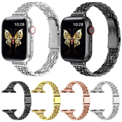 For Apple Watch Series 6 40mm Slim Seven Bead Slingshot Buckle Metal Watch Band(Gold) - Watch Bands by PMC Jewellery | Online Shopping South Africa | PMC Jewellery